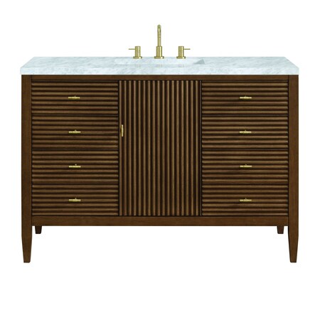 James Martin Vanities 48'' Vanity, Mid Century Walnut w/ 3 CM Carrara White Marble Top 485-V48-WLT-3CAR